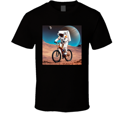 Astronaut In Mars In Bicycle Riding With Earth In Background Cool Astro Lover Gift T Shirt