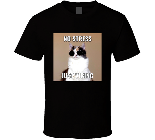 No Stress Just Vibing Funny Cat Meme T Shirt