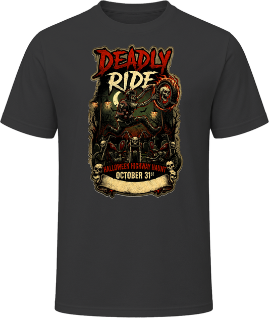 Deadly Vintage Bike Ride Halloween Highway Haunt Retro Biker T Shirt